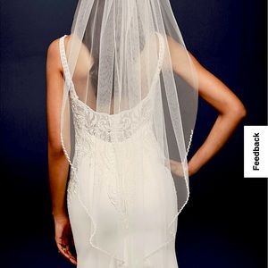 David’s bridal tulle fingertip veil with pearl edge